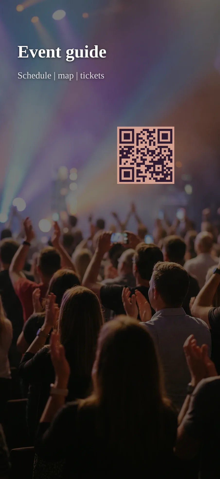 Lock screen wallpaper with a QR code linking to an event schedule.