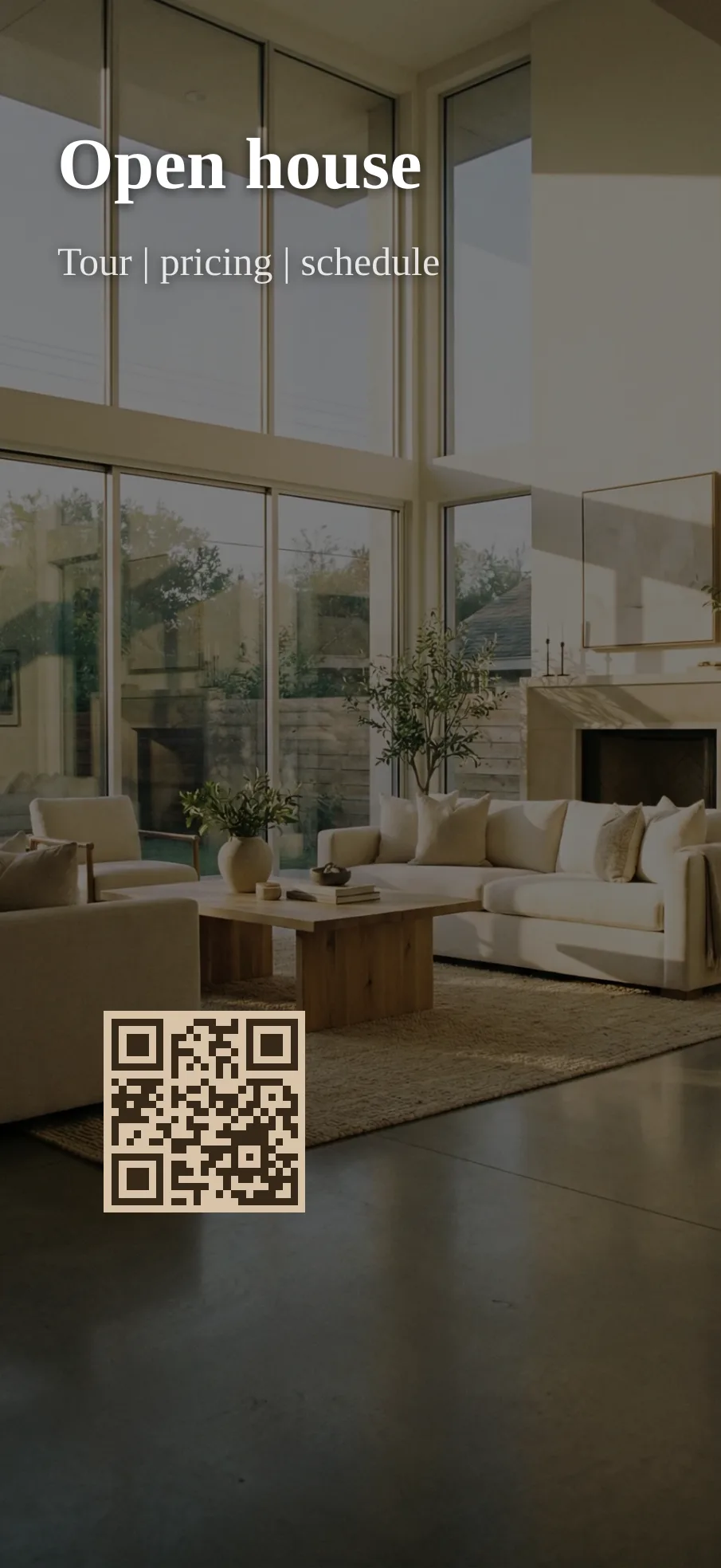Lock screen wallpaper with a QR code linking to a property listing.